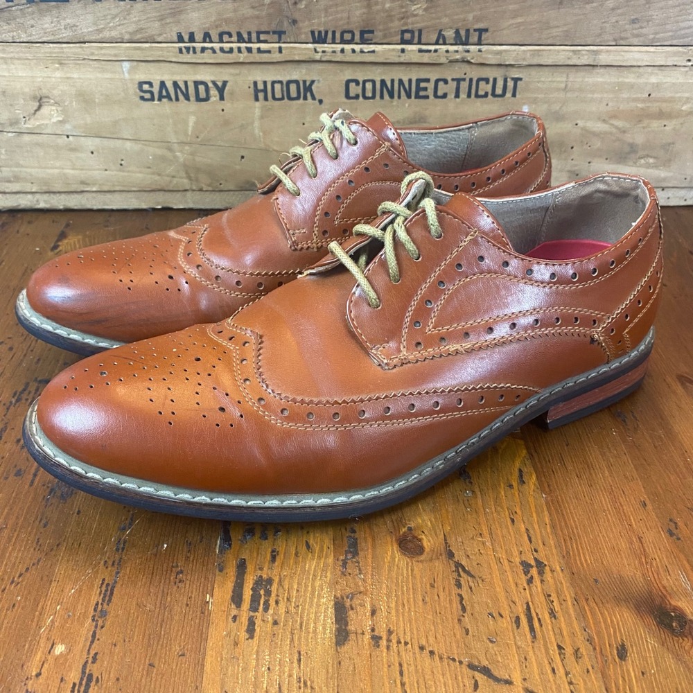 Bruno Marc‎ Prince 03 Mens Size 7.5 Brown Leather Wingtip Oxford Brogue Shoes